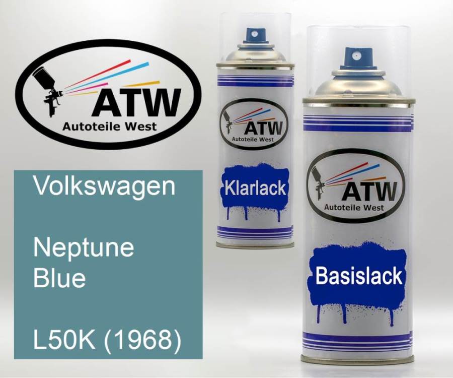 Volkswagen, Neptune Blue, L50K (1968): 400ml Sprühdose + 400ml Klarlack - Set, von ATW Autoteile West.